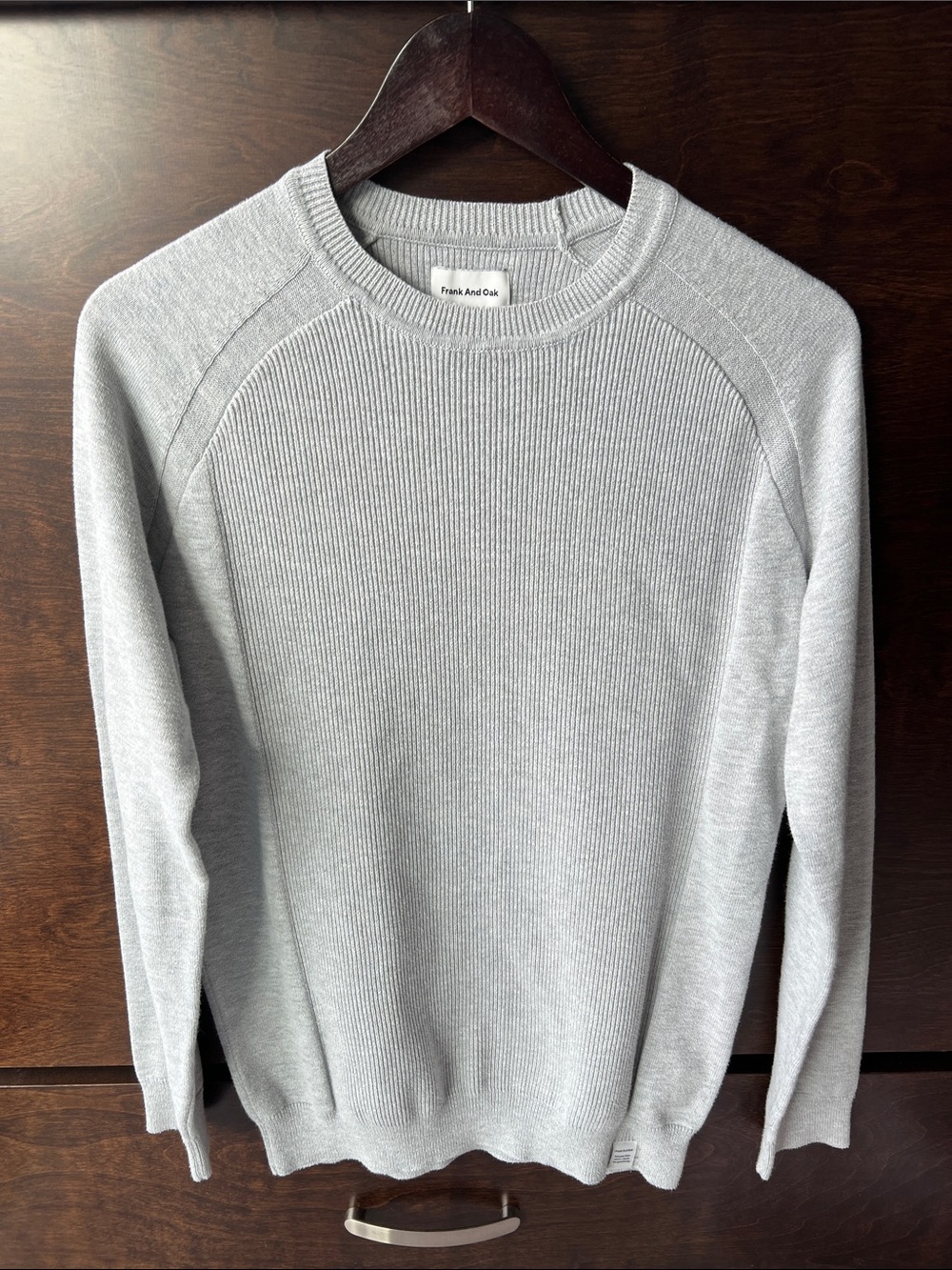 Frank & Oak Light Gray Ribbed Crewneck Sweater - Men